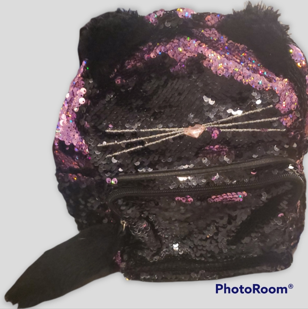 Claire's sequin cat backpack pink purple
